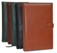 black, British tan, green and camel leather calendar covers